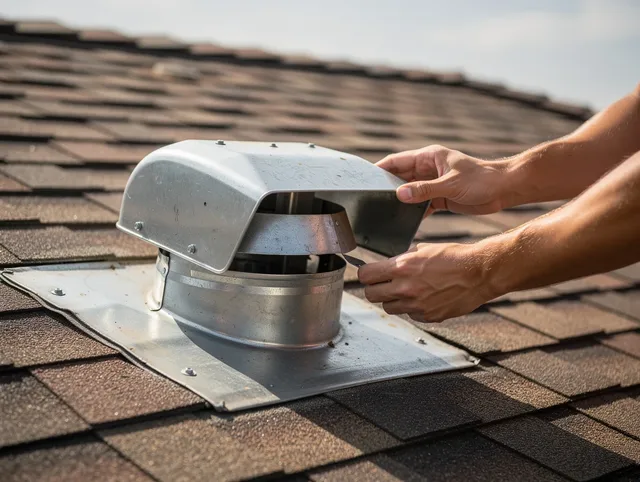 Colton Dryer Vent Cleaning certified technician safely cleaning a roof-mounted dryer vent in Colton