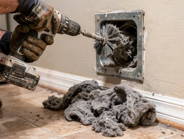 Certified Colton Dryer Vent Cleaning technician performing dryer vent cleaning in Colton
